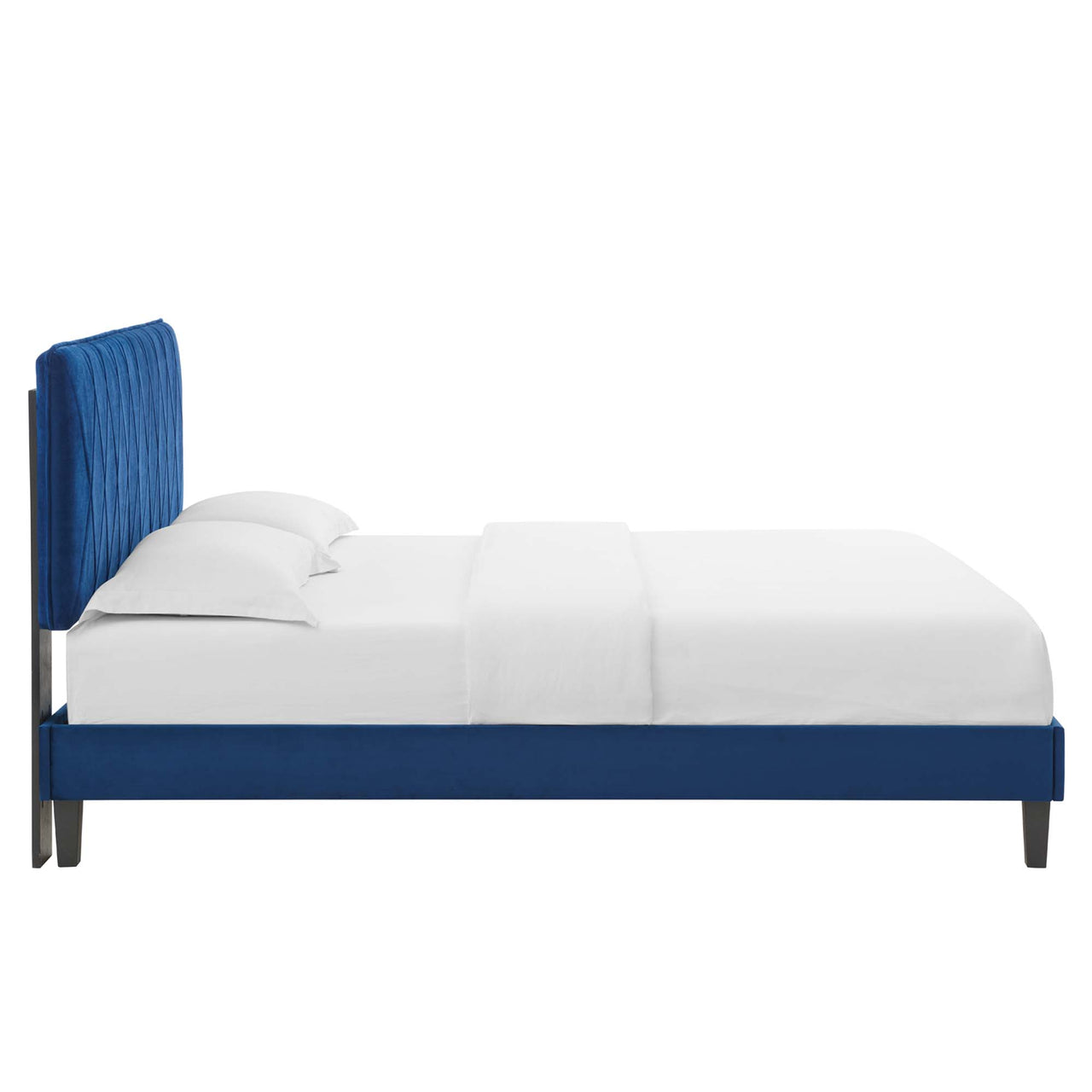 Diamond Upholstered Velvet King Platform Bed, Navy & Black