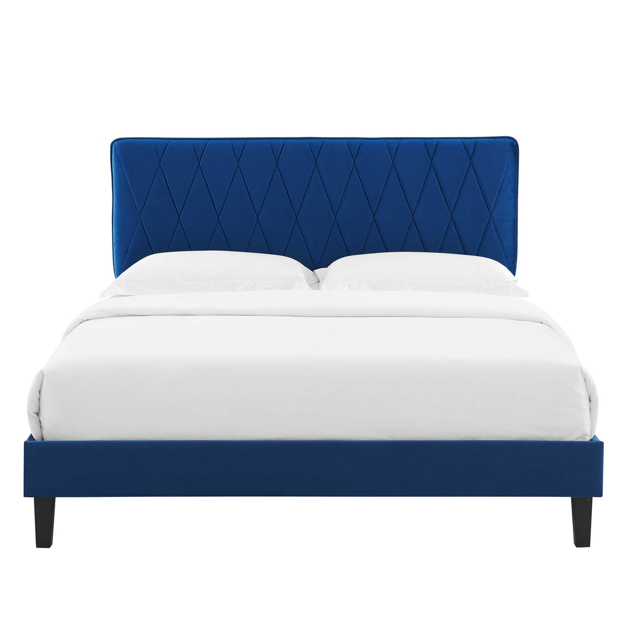 Diamond Upholstered Velvet King Platform Bed, Navy & Black