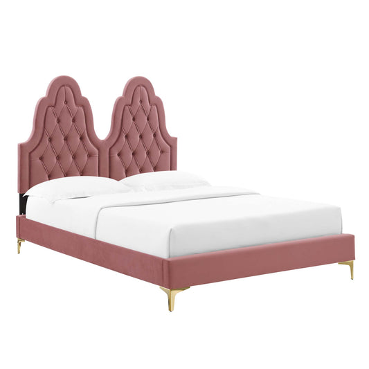 Celestina Velvet Twin Platform Bed, Dusty Rose