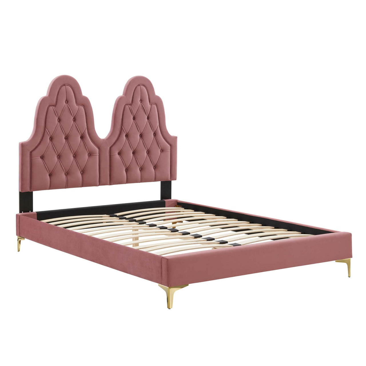 Celestina Velvet Twin Platform Bed, Dusty Rose