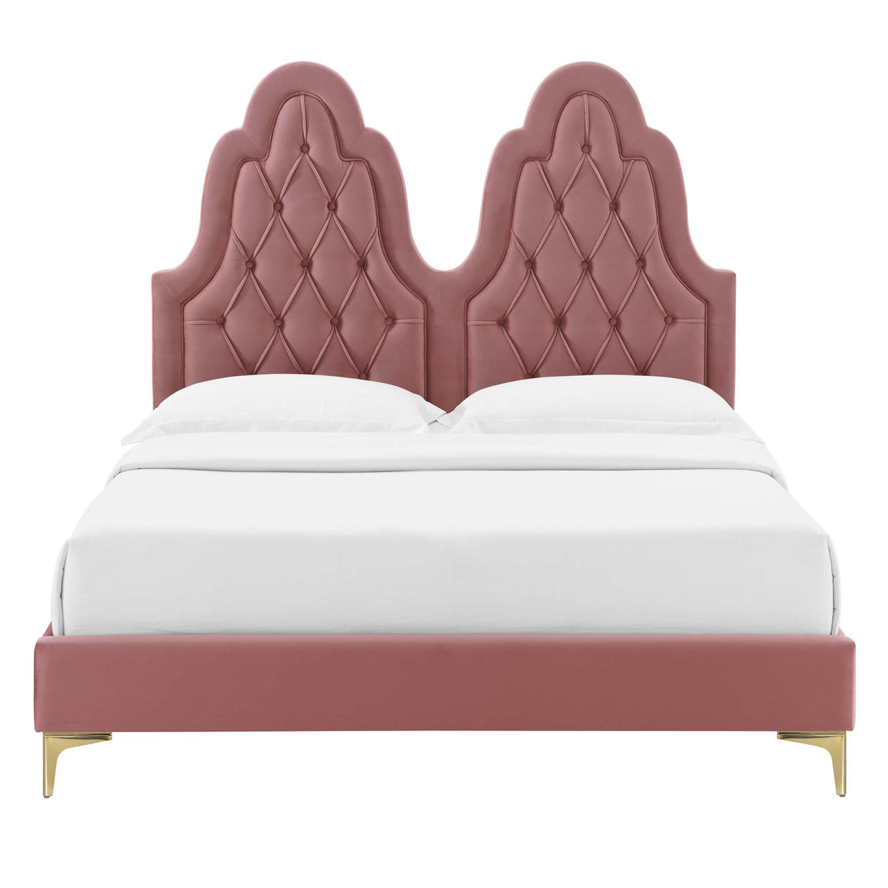 Celestina Velvet Twin Platform Bed, Dusty Rose