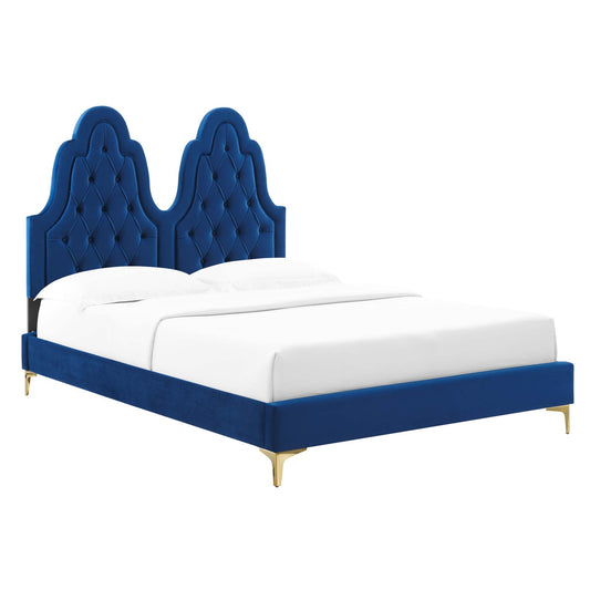 Celestina Velvet Twin Platform Bed, Navy
