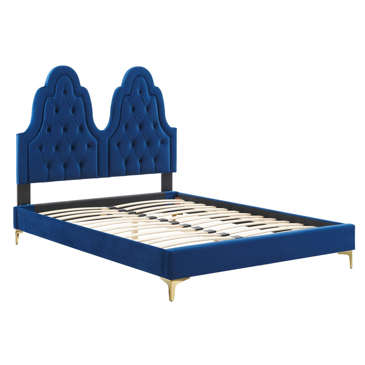 Celestina Velvet Twin Platform Bed, Navy