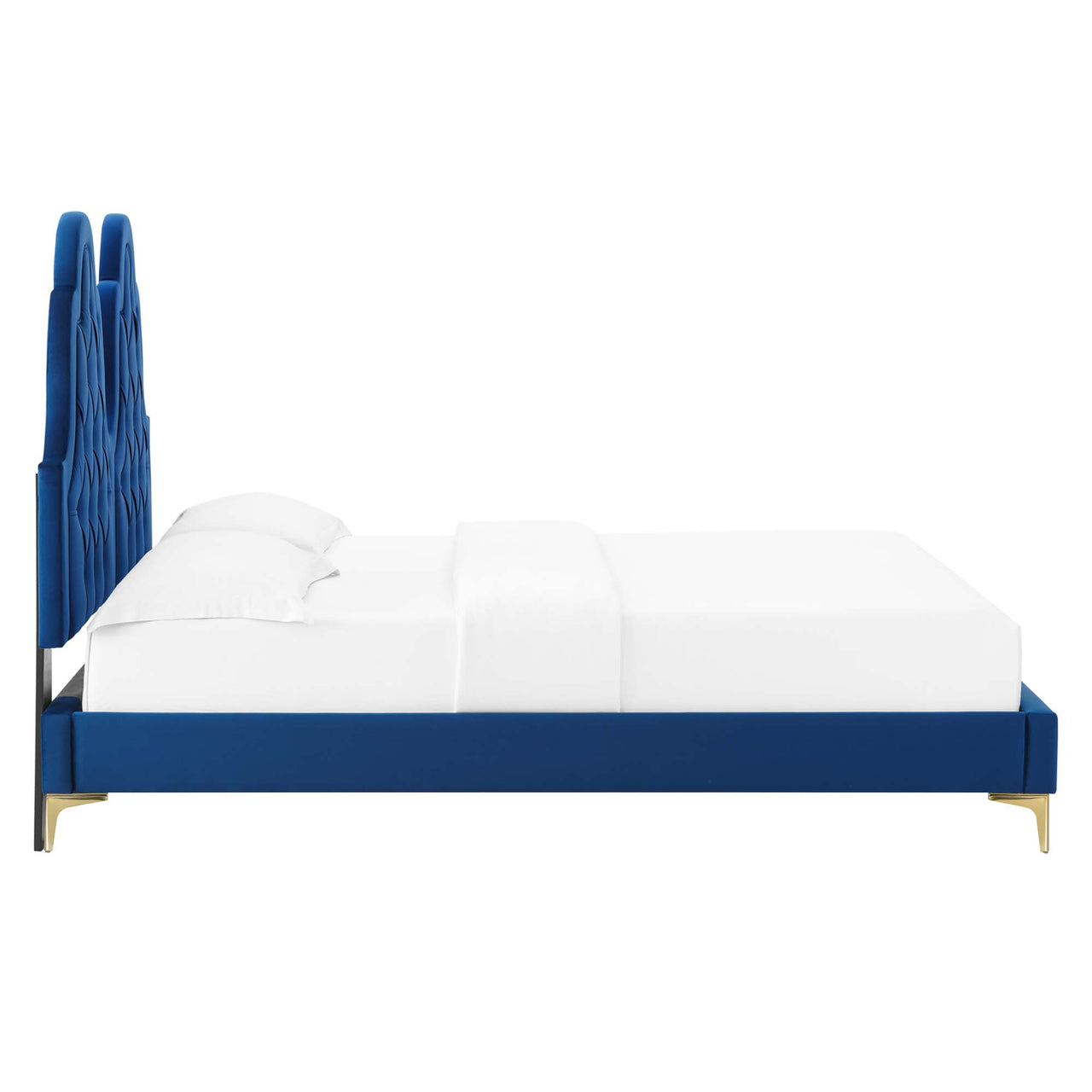 Celestina Velvet Twin Platform Bed, Navy