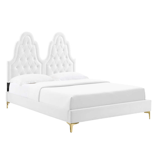 Celestina Velvet Twin Platform Bed, White