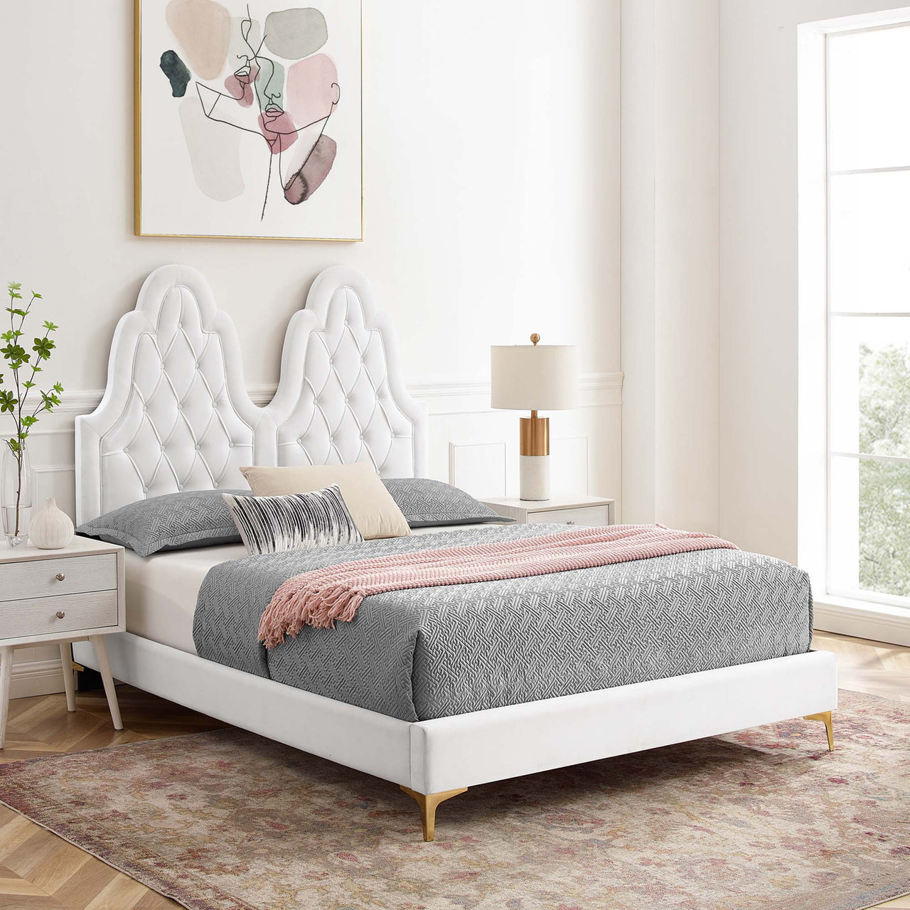 Celestina Velvet Twin Platform Bed, White
