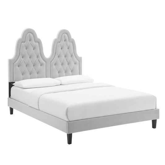Celestina Velvet Twin Platform Bed, Light Gray