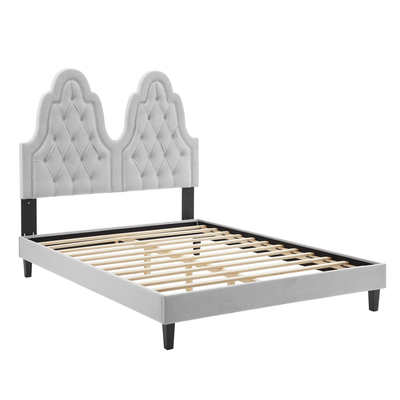 Celestina Velvet Twin Platform Bed, Light Gray