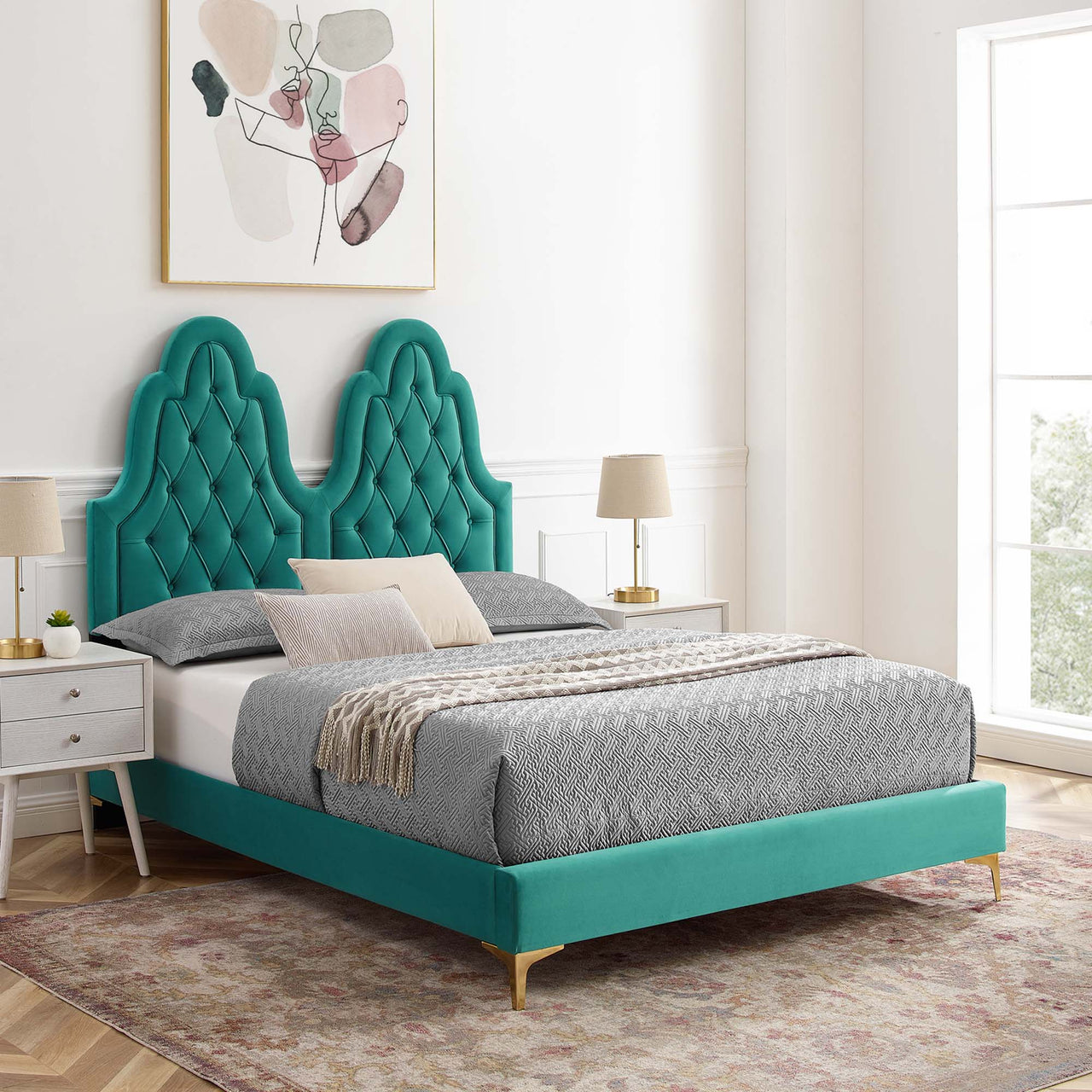 Celestina Velvet King Platform Bed, Teal
