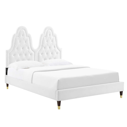 Celestina Velvet King Platform Bed, White