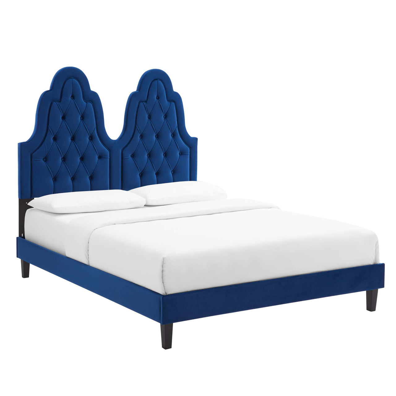 Celestina Velvet King Platform Bed, Navy