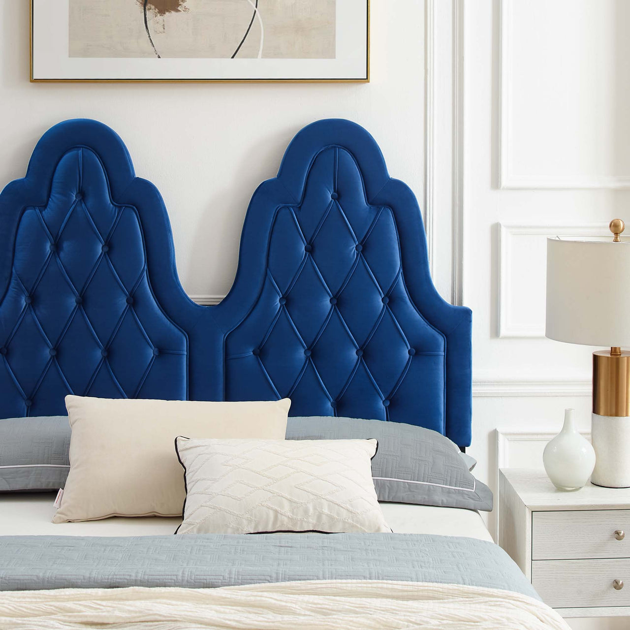 Celestina Velvet King Platform Bed, Navy