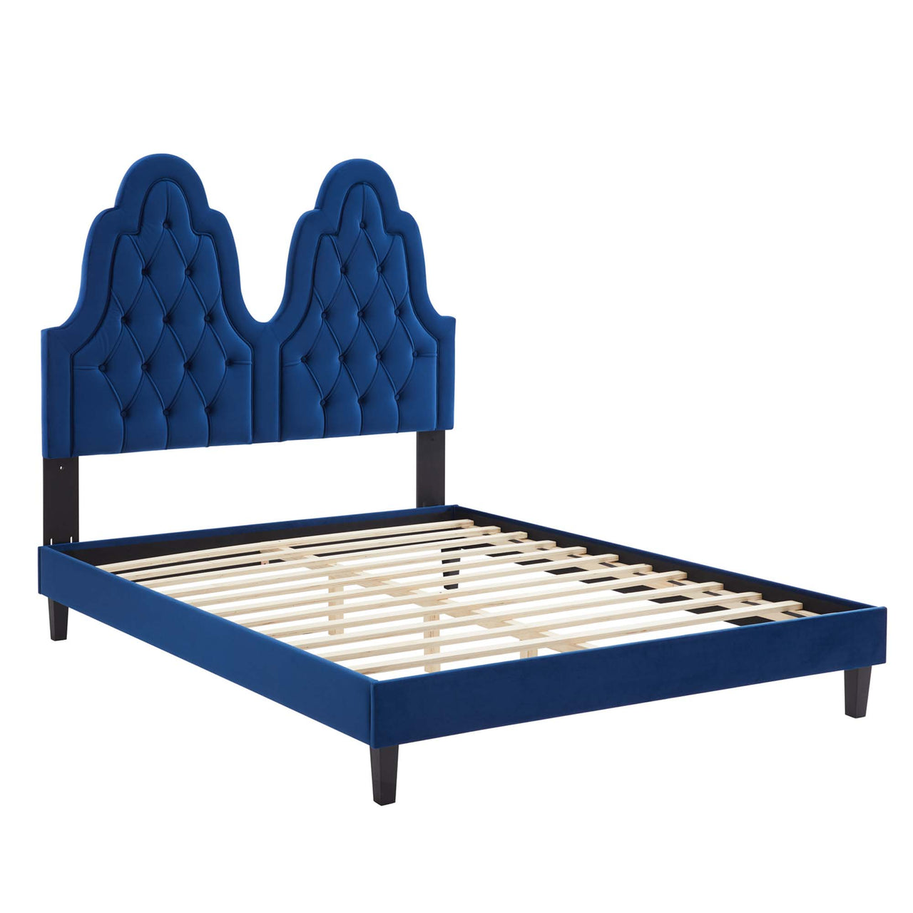 Celestina Velvet King Platform Bed, Navy