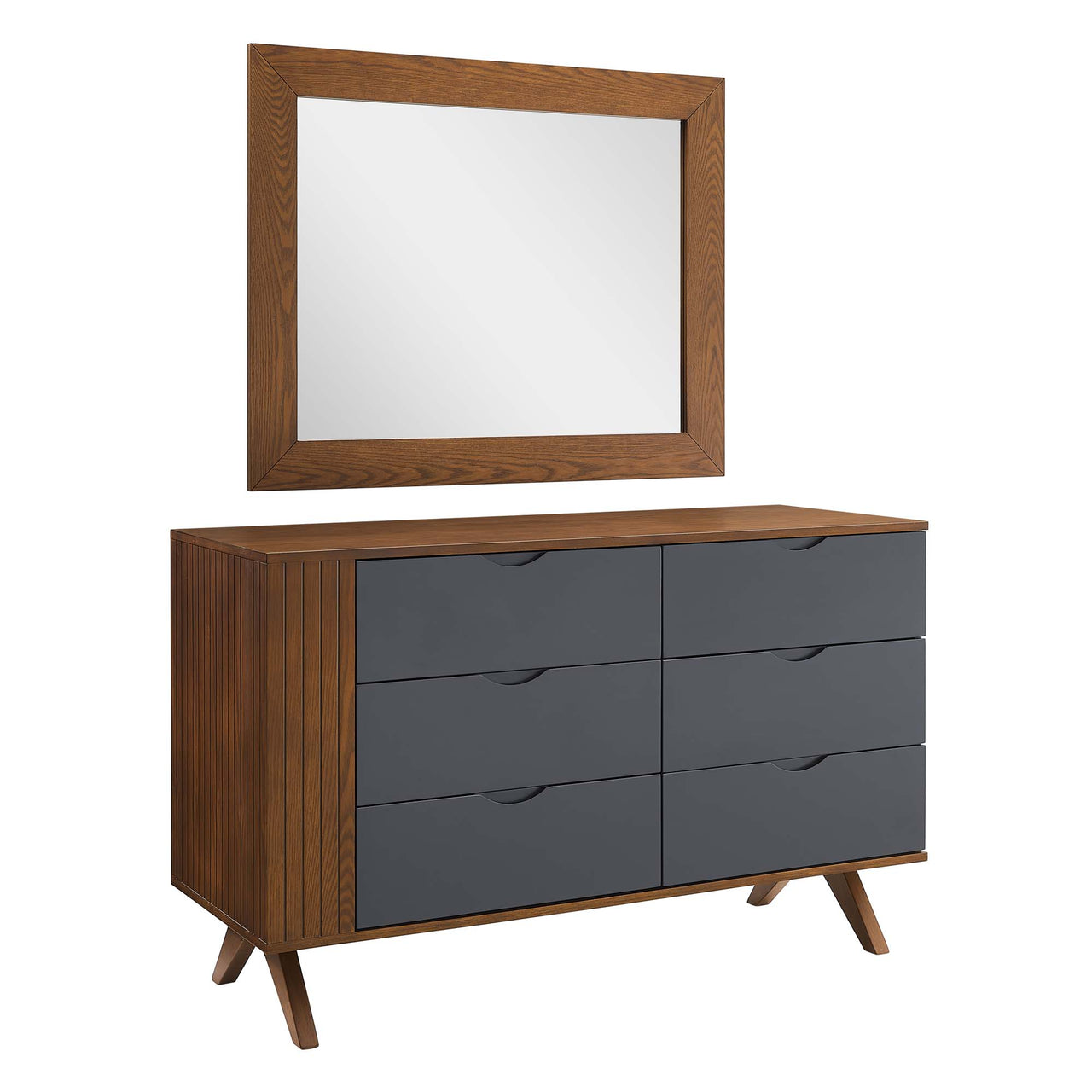 Duvall Dresser & Mirror Set, Walnut & Gray