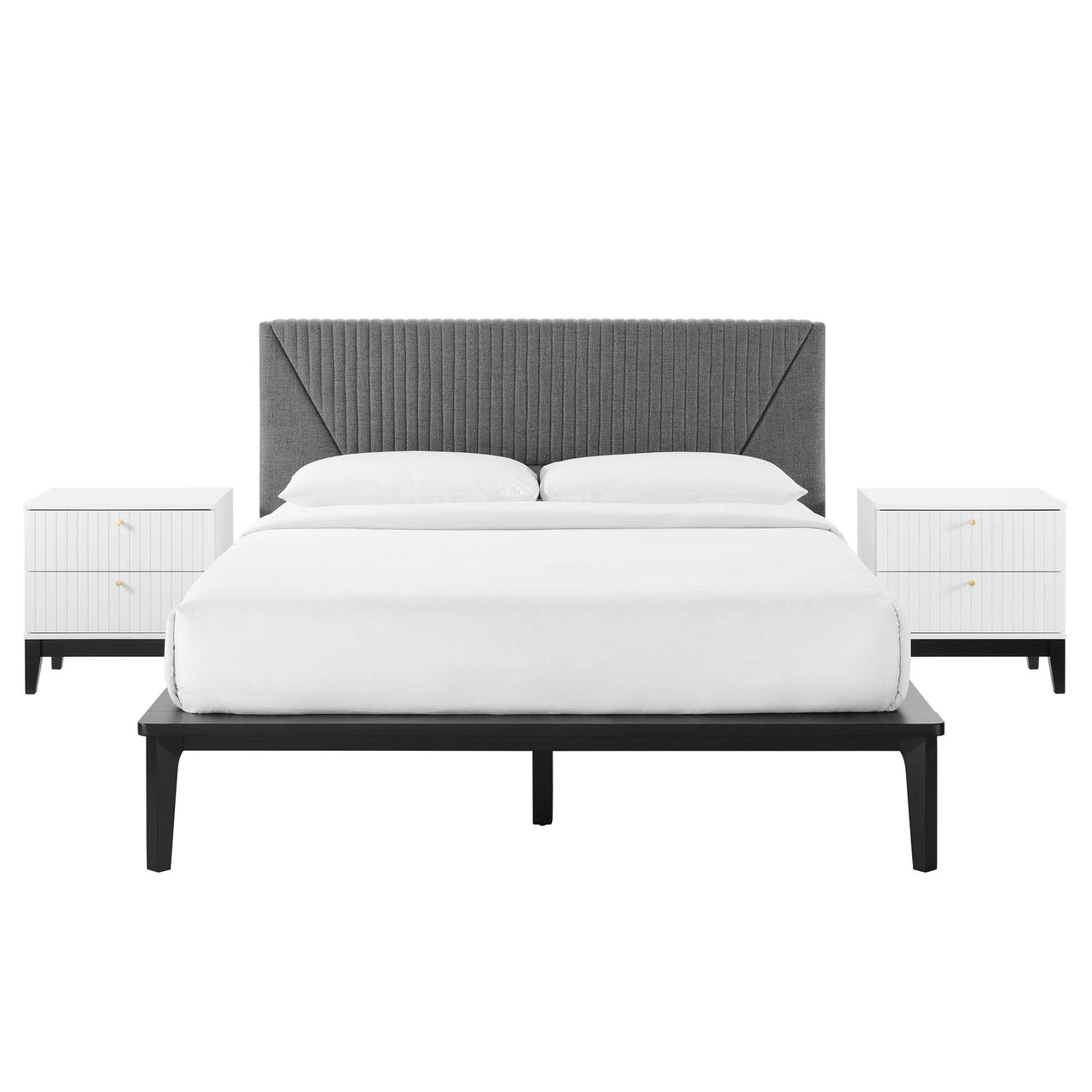 Noelle 3-Piece Upholstered Bedroom Set, White & Gray