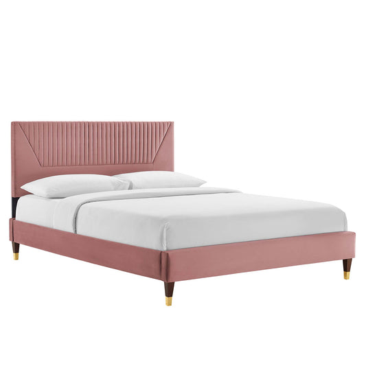 Seraphine Velvet Queen Platform Bed, Dusty Rose