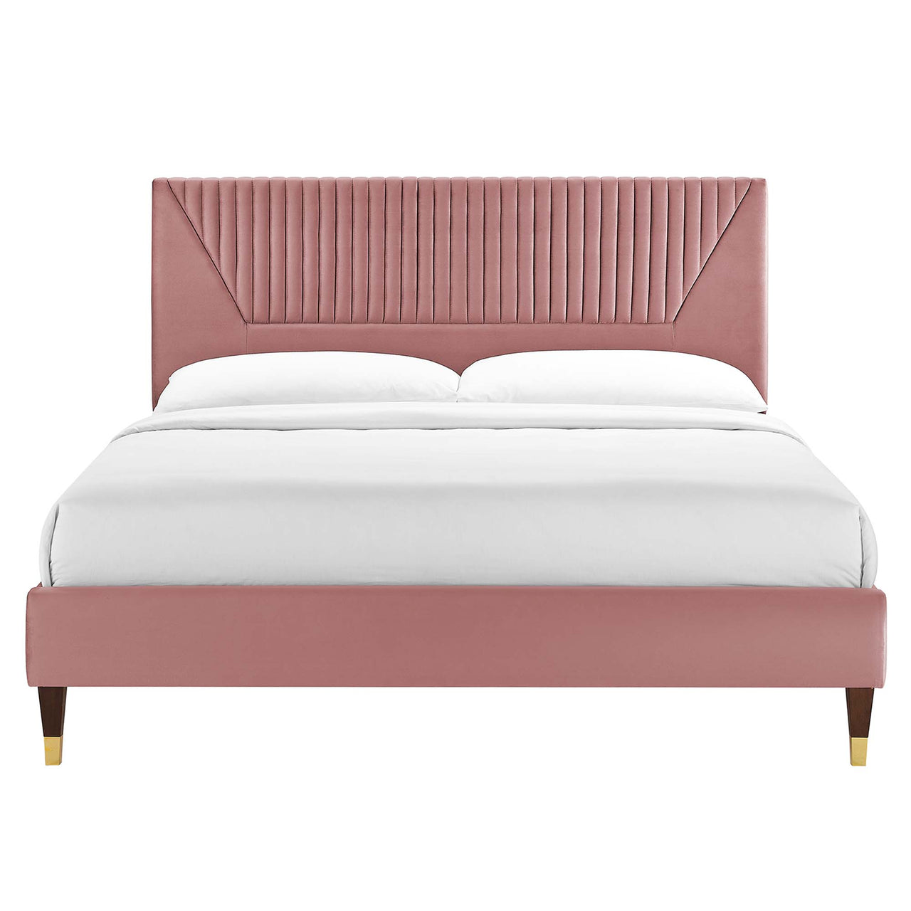 Seraphine Velvet Queen Platform Bed, Dusty Rose