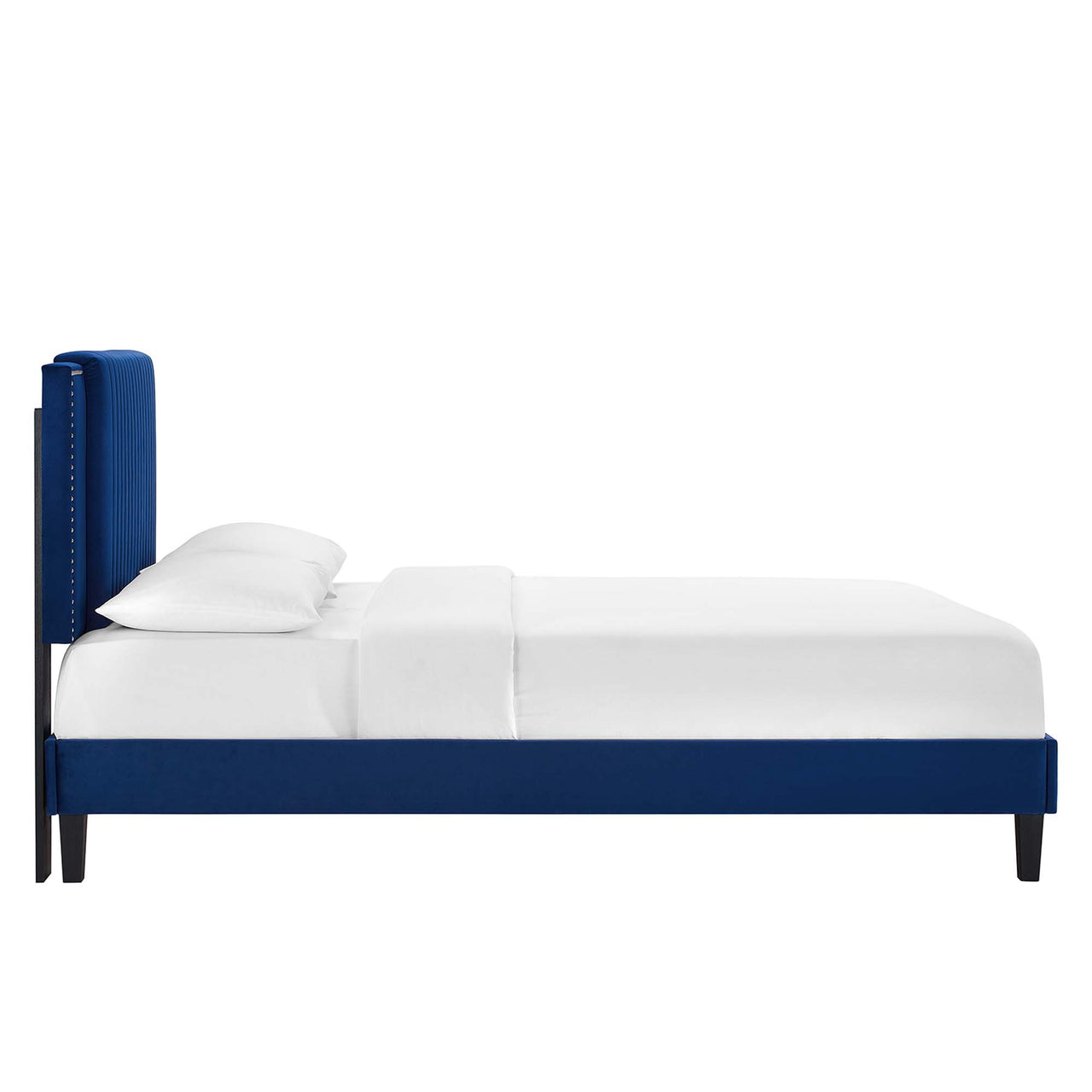 Zirelle Upholstered Velvet Queen Platform Bed, Navy