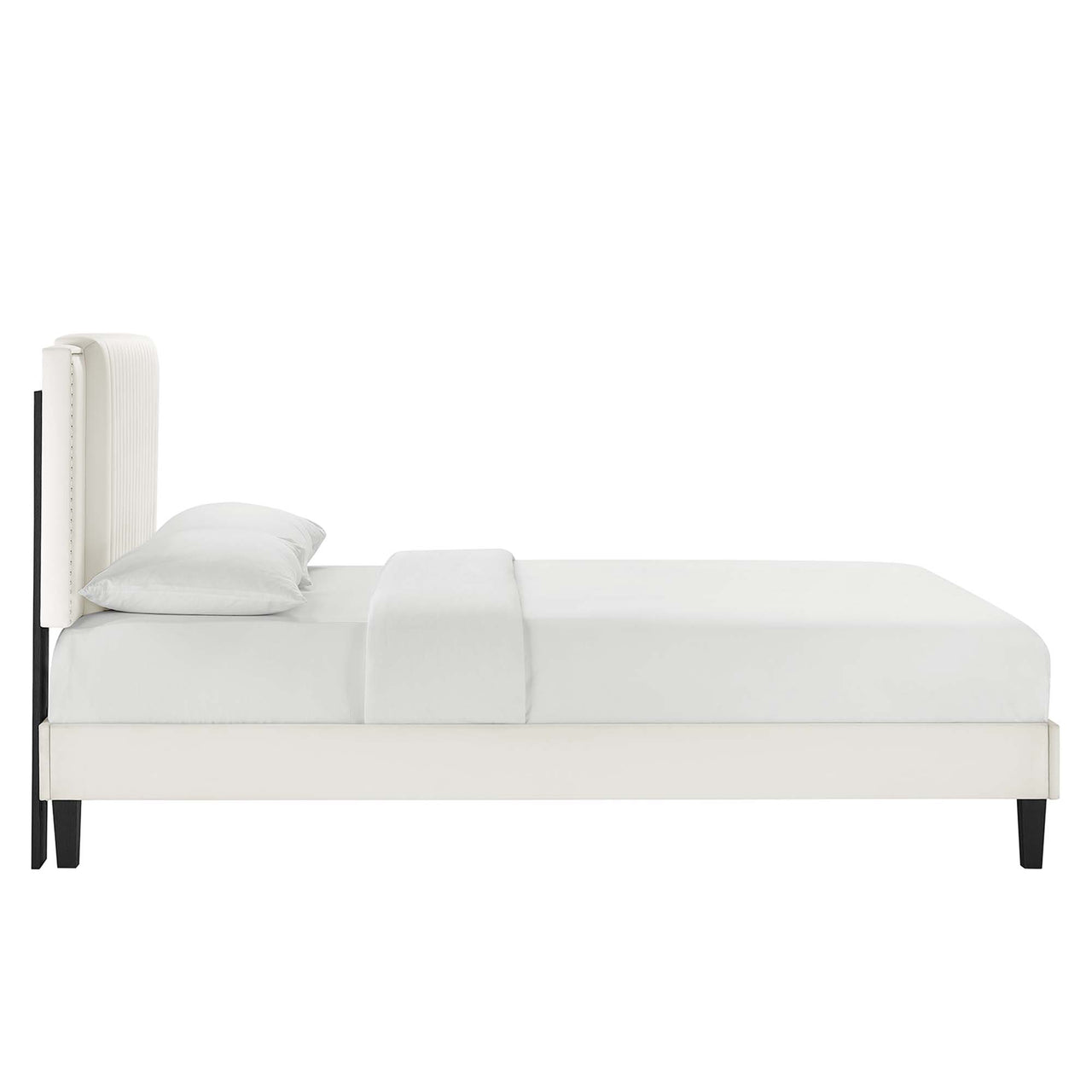 Zirelle Upholstered Velvet Queen Platform Bed, White