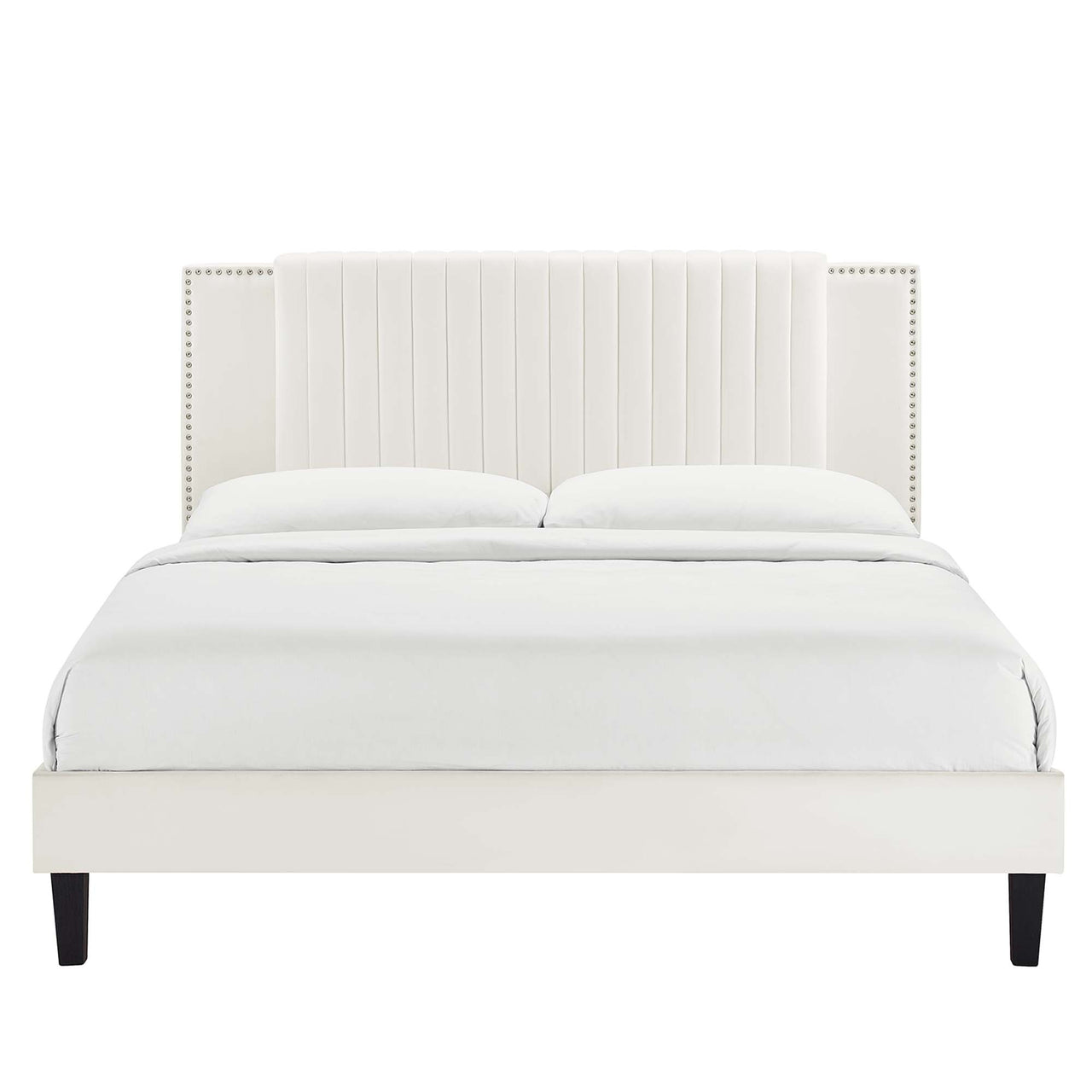 Zirelle Upholstered Velvet Queen Platform Bed, White