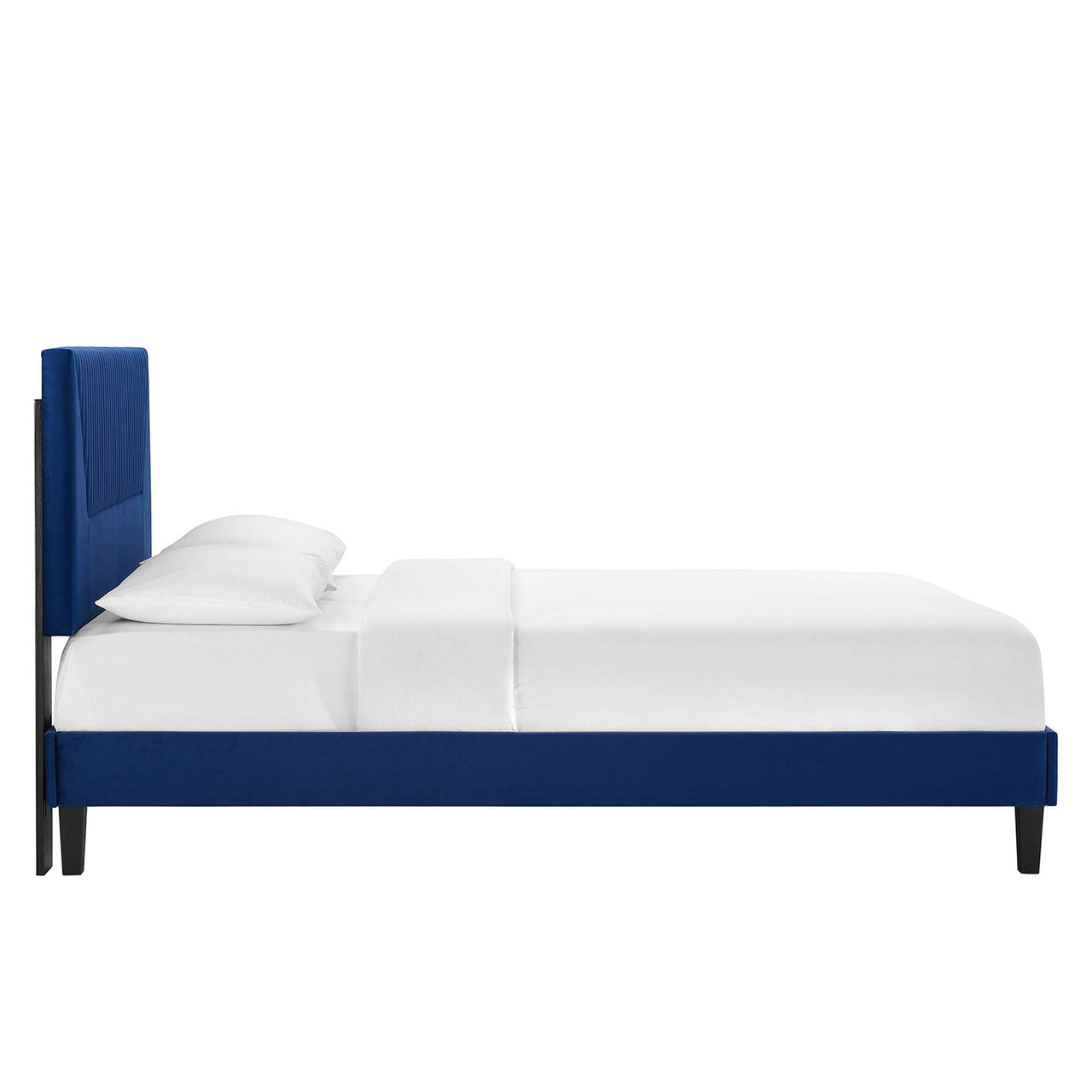 Seraphine Velvet Queen Platform Bed, Navy