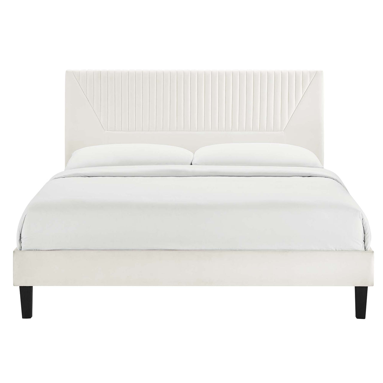 Seraphine Velvet Queen Platform Bed, White