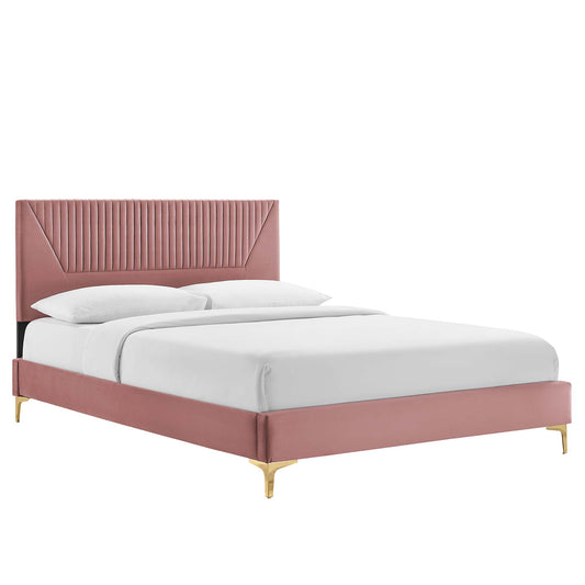 Seraphine Velvet Queen Platform Bed, Dusty Rose