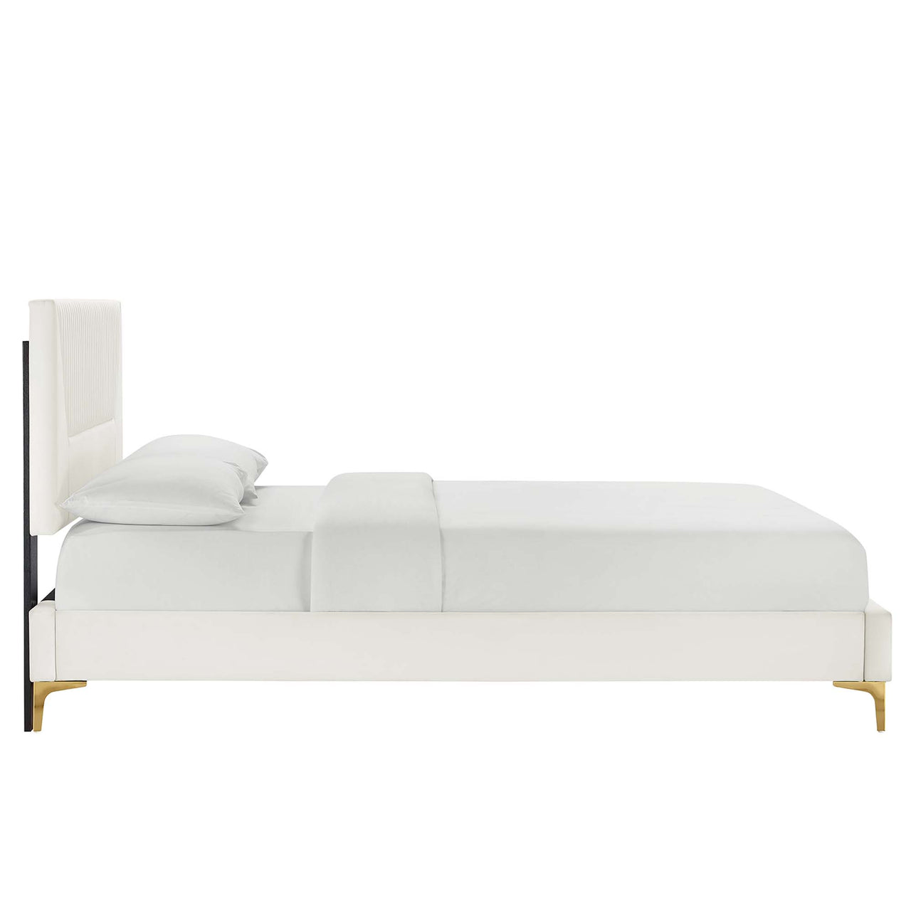 Seraphine Velvet Queen Platform Bed, White