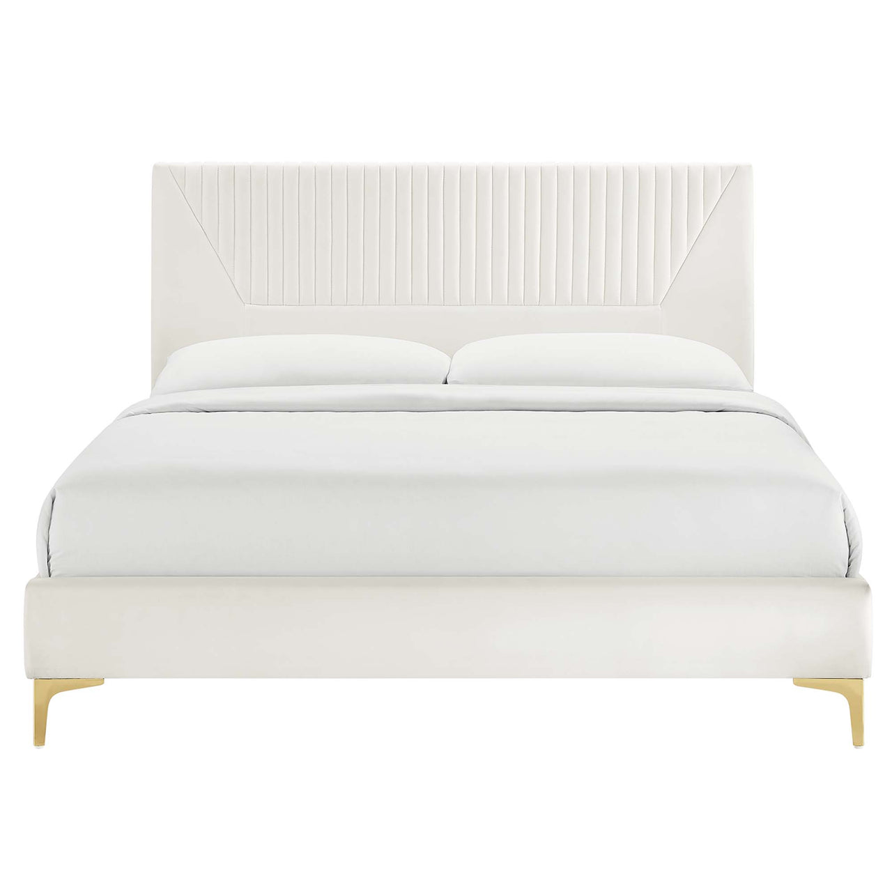 Seraphine Velvet Queen Platform Bed, White