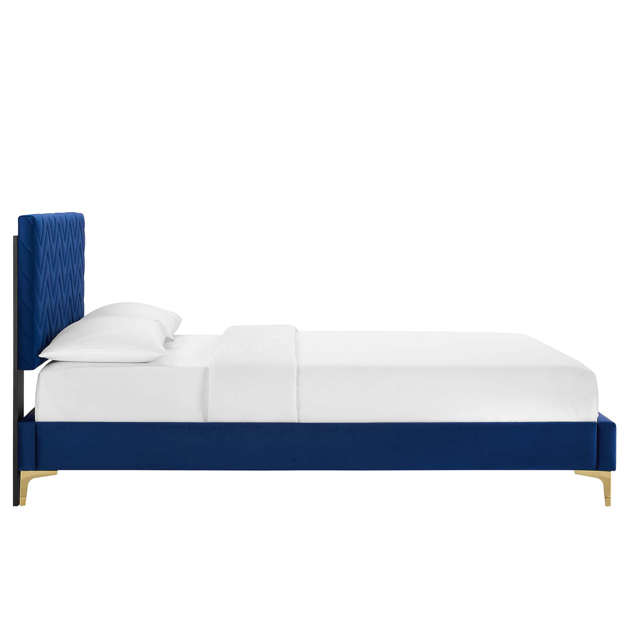 Traverse Upholstered Velvet Twin Platform Bed, Navy & Gold