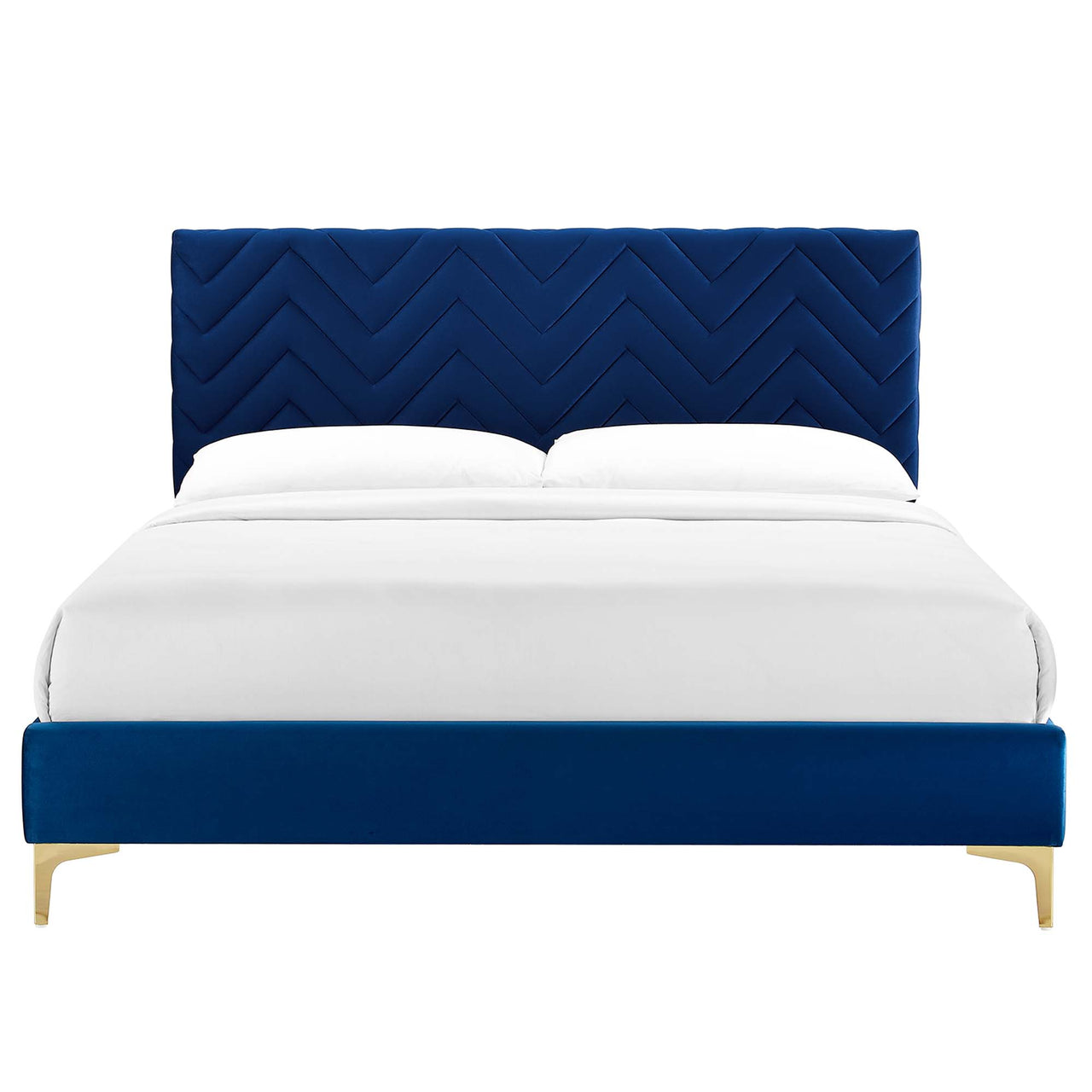 Traverse Upholstered Velvet Twin Platform Bed, Navy & Gold