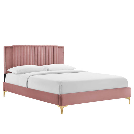 Zirelle Upholstered Velvet Twin Platform Bed, Dusty Rose