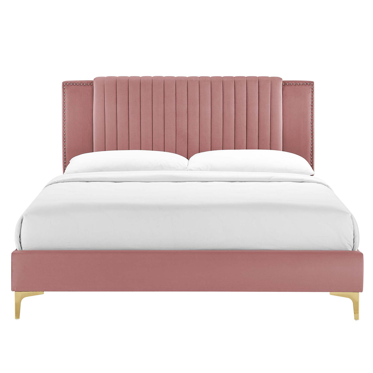 Zirelle Upholstered Velvet Twin Platform Bed, Dusty Rose