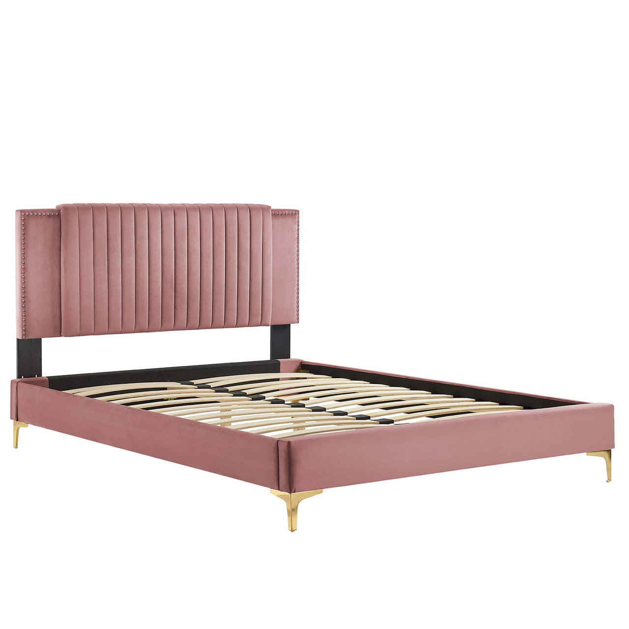 Zirelle Upholstered Velvet Twin Platform Bed, Dusty Rose