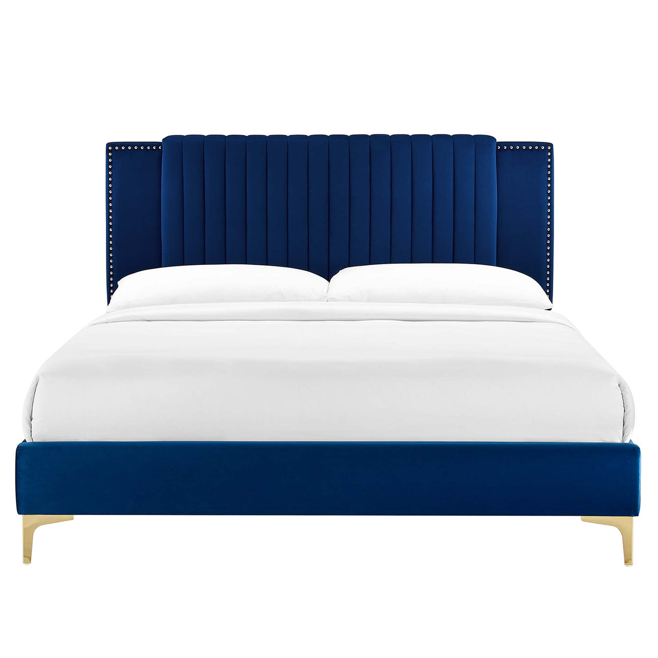 Zirelle Upholstered Velvet Twin Platform Bed, Navy