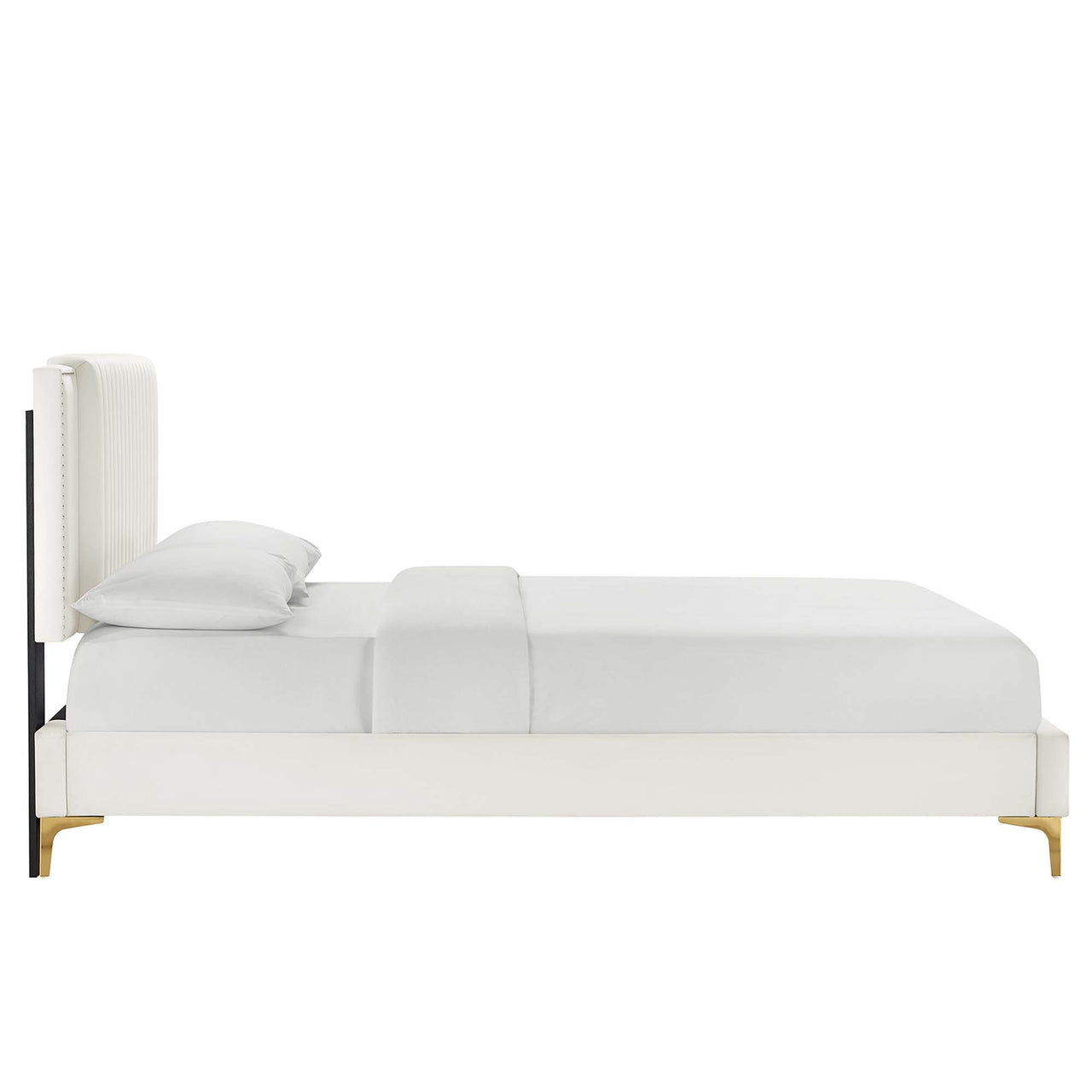 Zirelle Upholstered Velvet Twin Platform Bed, White