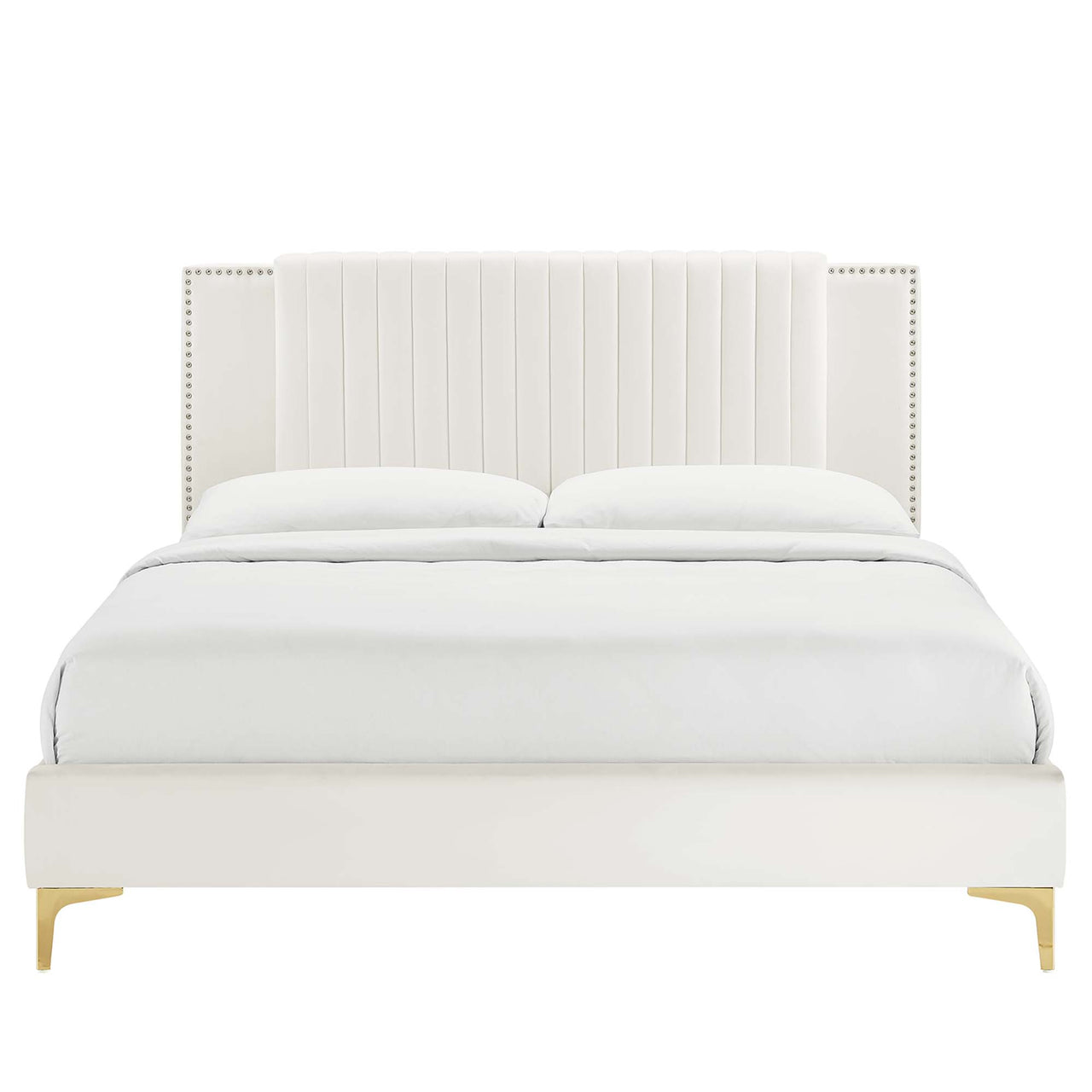 Zirelle Upholstered Velvet Twin Platform Bed, White