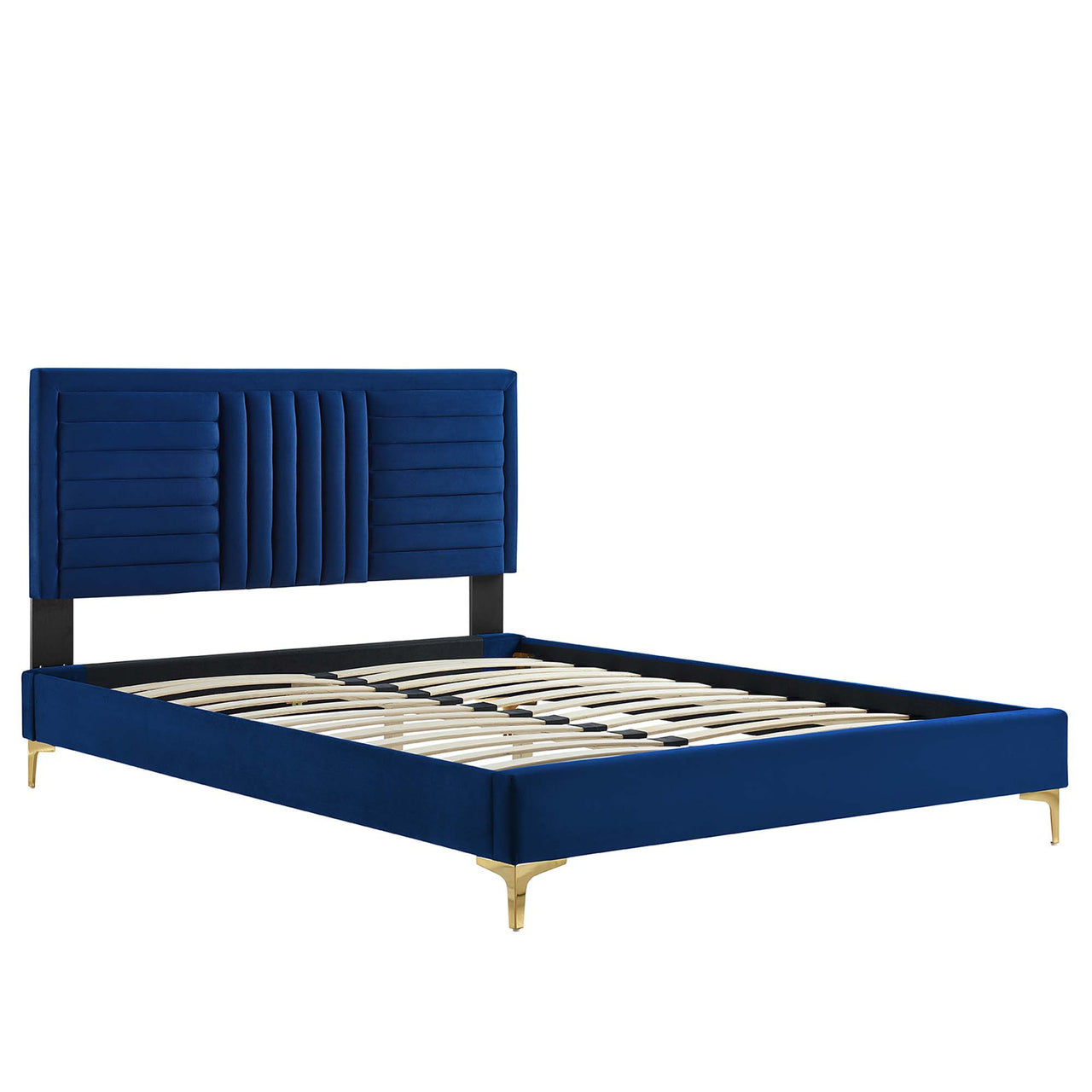 Selphie Upholstered Velvet Twin Platform Bed, Navy