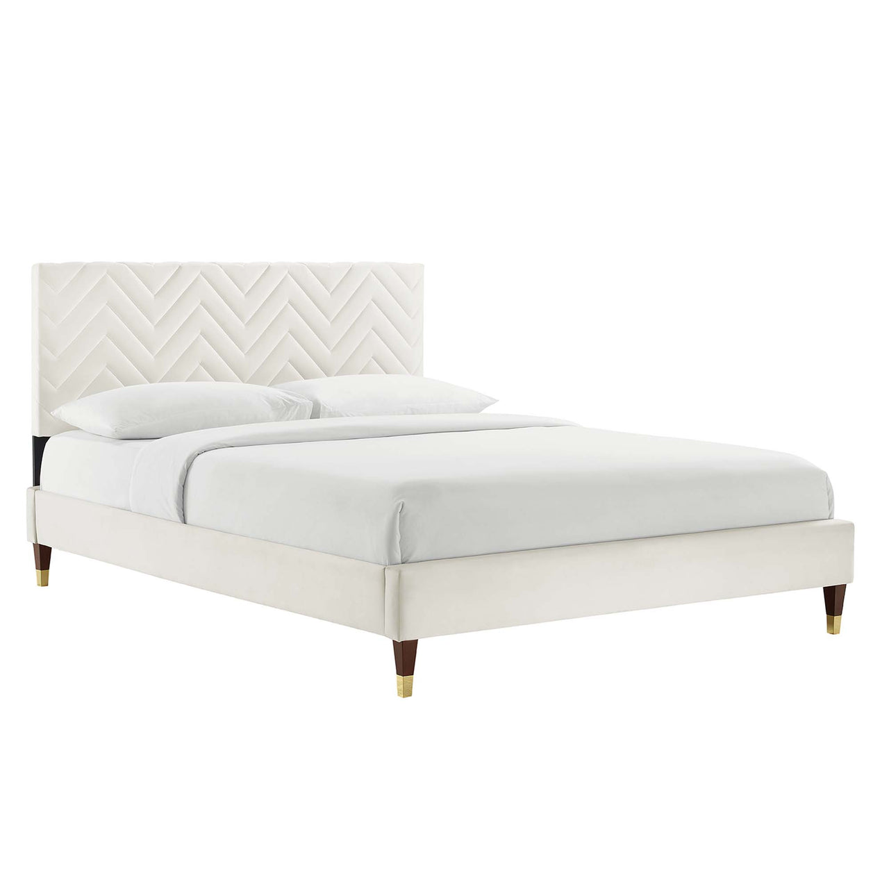 Traverse Upholstered Velvet Twin Platform Bed, White
