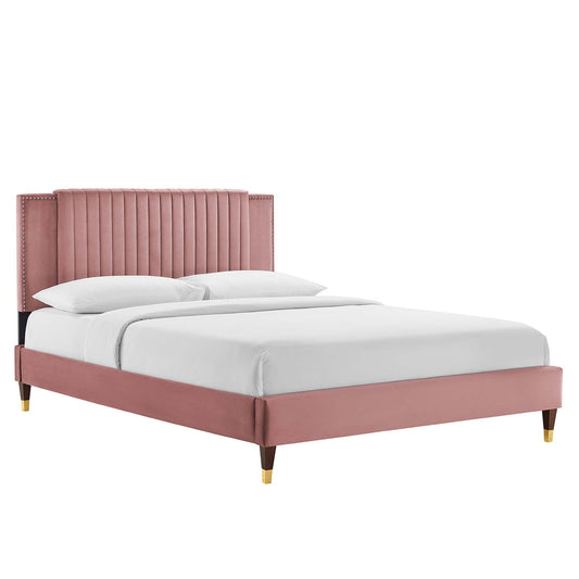 Zirelle Upholstered Velvet Twin Platform Bed, Dusty Rose