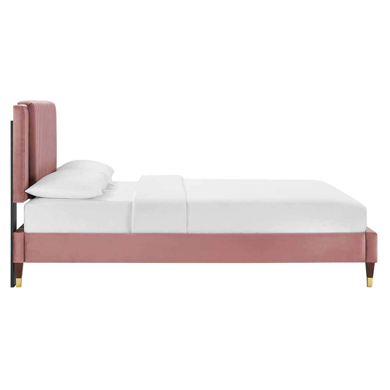 Zirelle Upholstered Velvet Twin Platform Bed, Dusty Rose