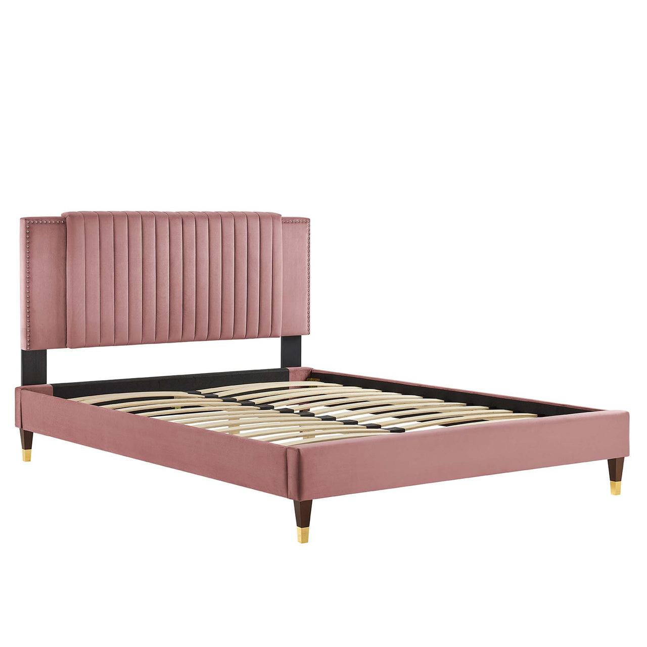 Zirelle Upholstered Velvet Twin Platform Bed, Dusty Rose