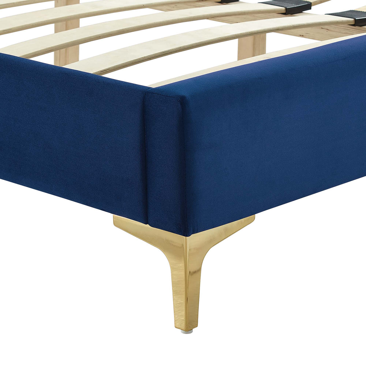 Traverse Upholstered Velvet Full Platform Bed, Navy & Gold