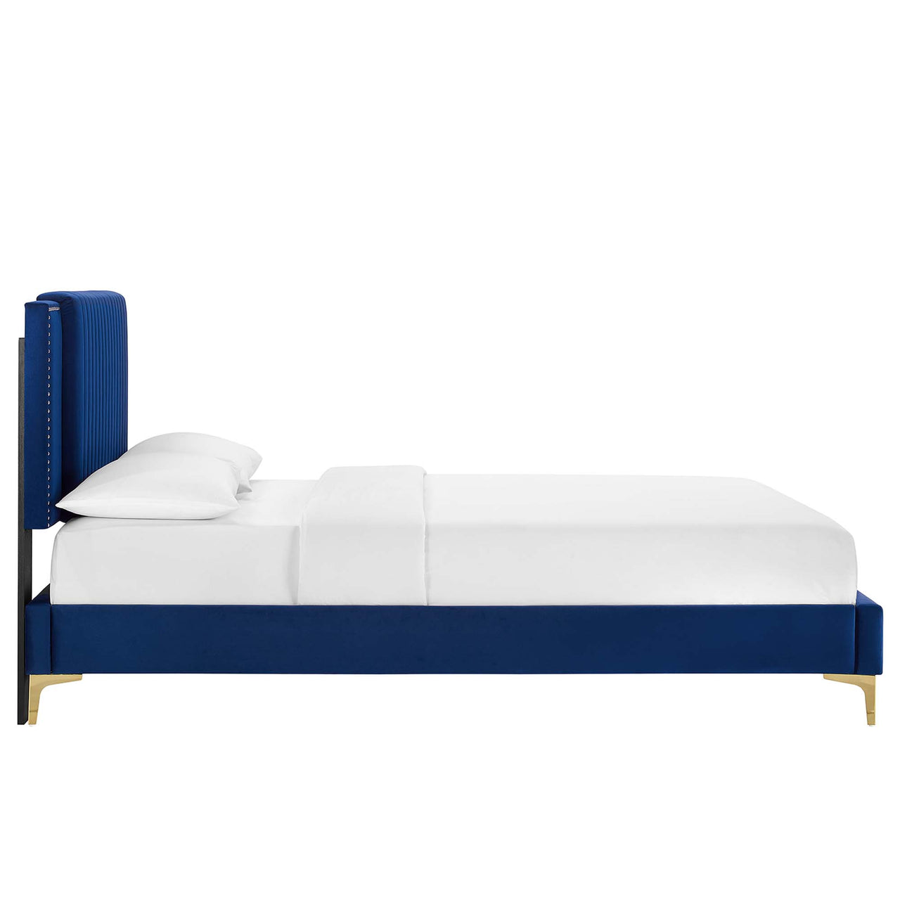 Zirelle Upholstered Velvet Full Platform Bed, Navy