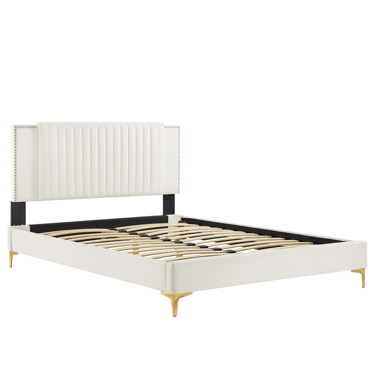 Zirelle Upholstered Velvet Full Platform Bed, White