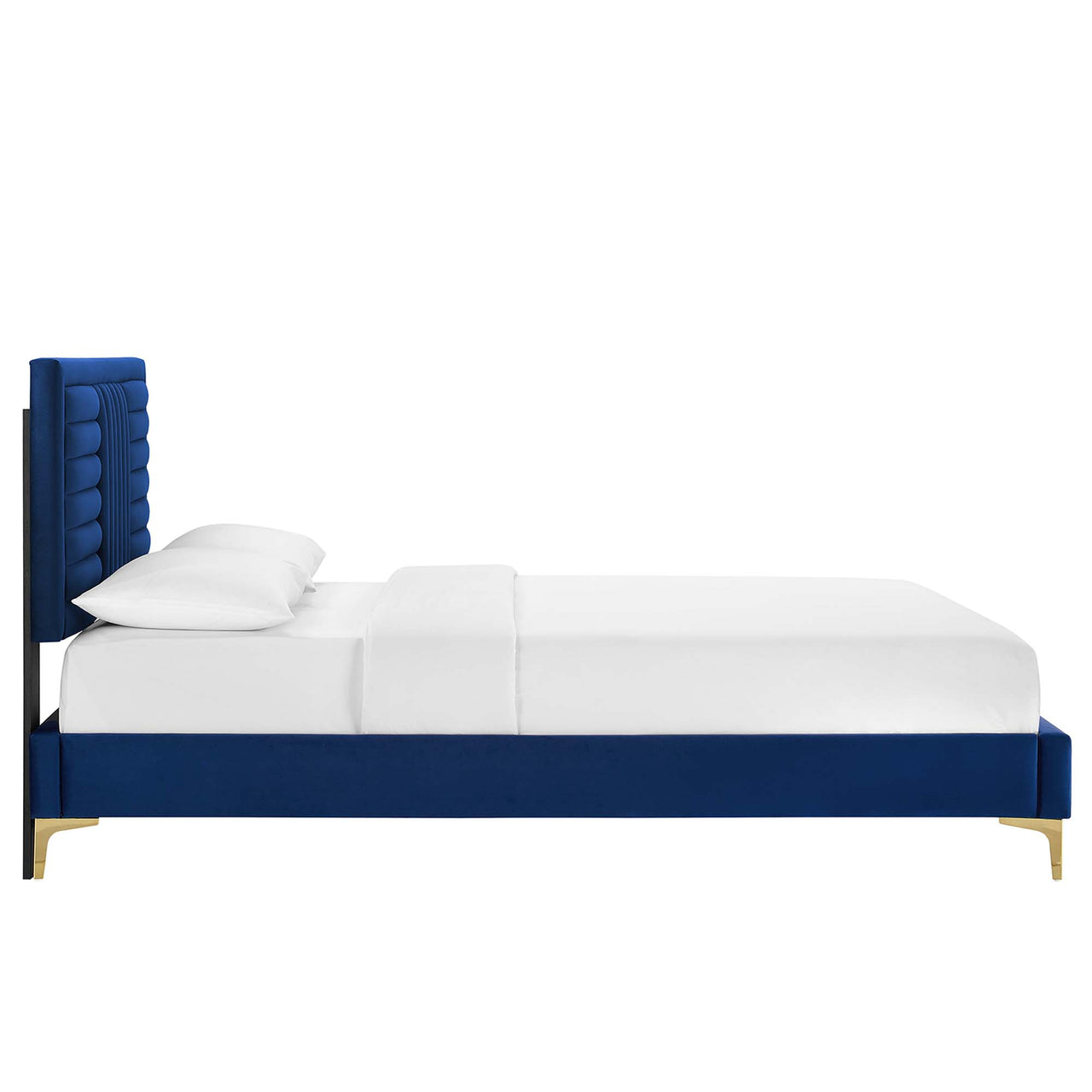 Selphie Upholstered Velvet Full Platform Bed, Navy