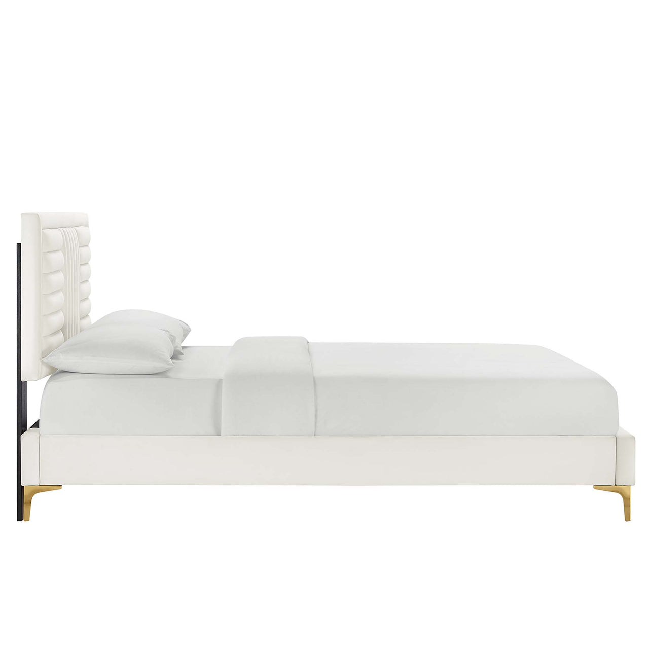 Selphie Upholstered Velvet Full Platform Bed, White