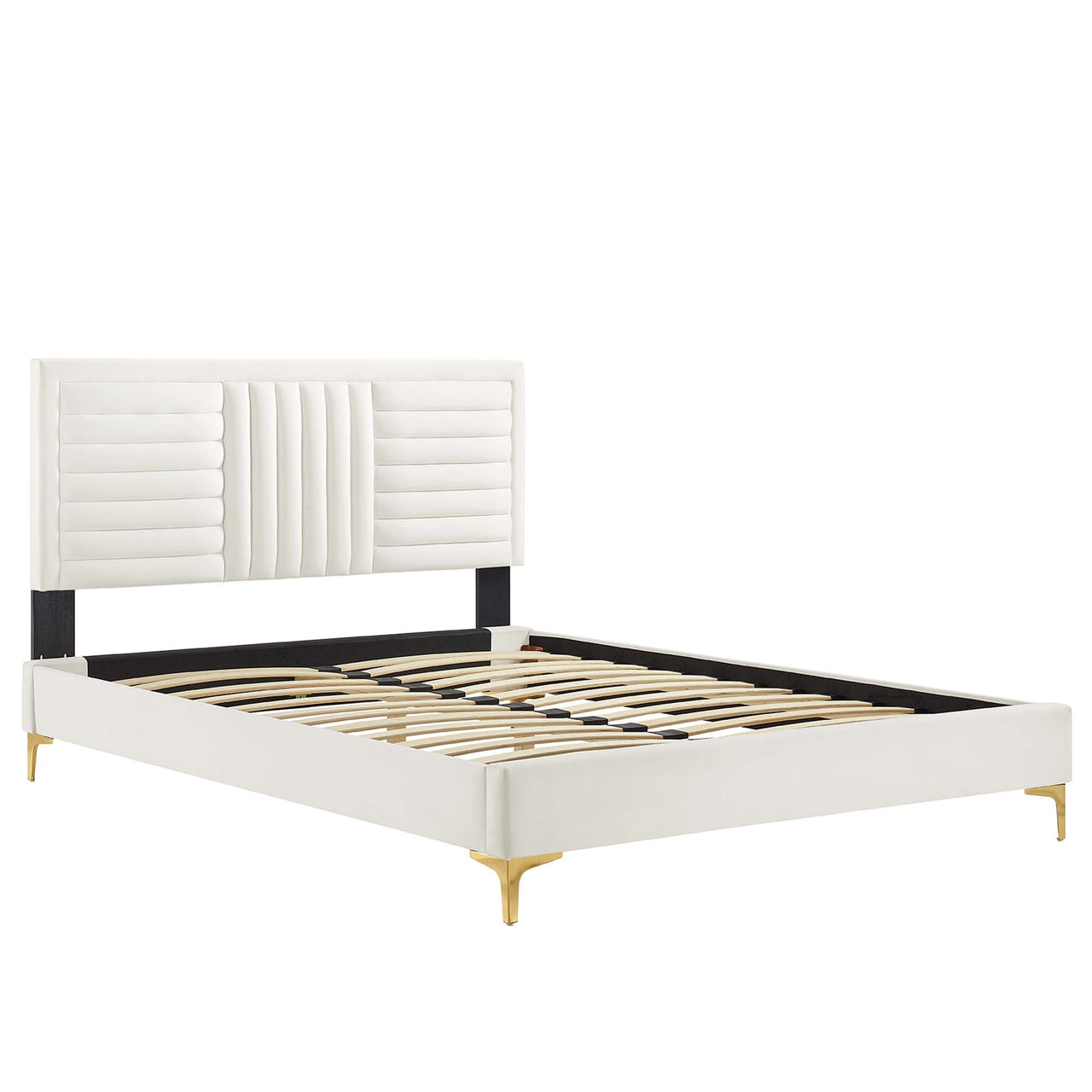 Selphie Upholstered Velvet Full Platform Bed, White