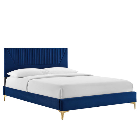 Seraphine Velvet Full Platform Bed, Navy