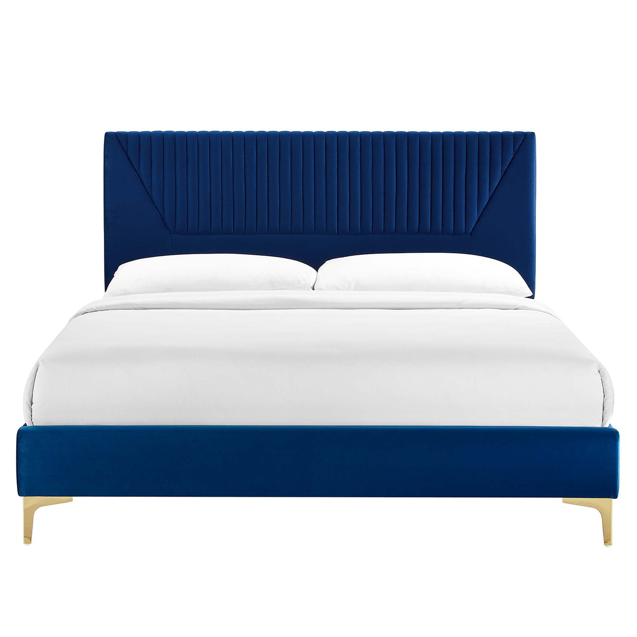 Seraphine Velvet Full Platform Bed, Navy